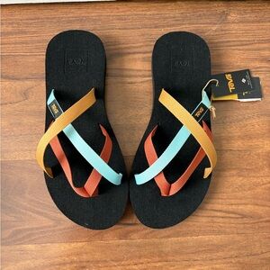 Teva Black Flip Flops with Colorful Straps